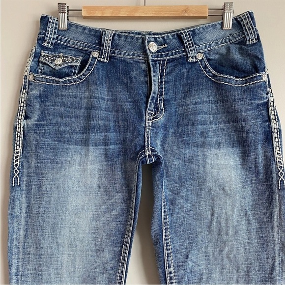 Rock & Roll Cowgirl Mid Rise Bootcut Jeans Sz 32 x 32 Bling Pocket - Picture 4 of 13